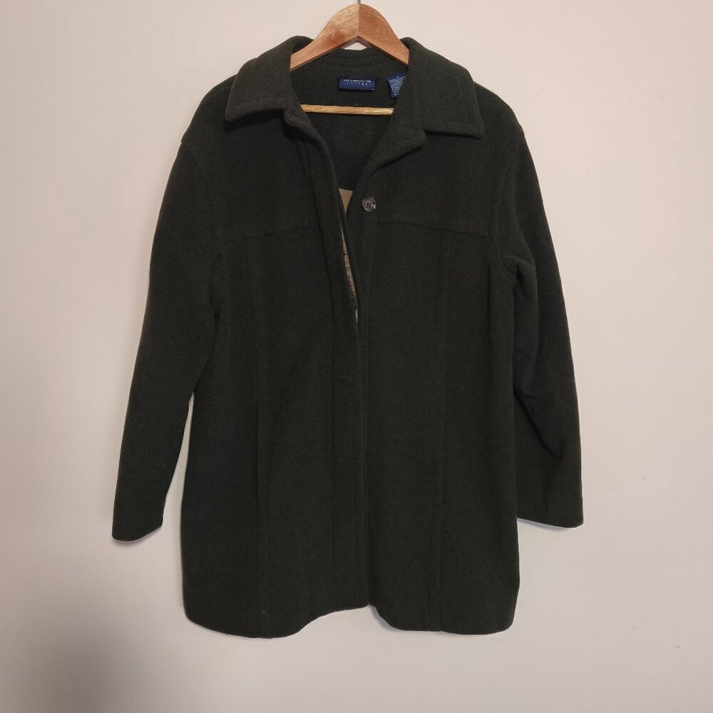 90s Liz Claiborne Cashmere Wool Hidden Button Chore Coat sz M Dark Green